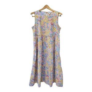 J Crew Women Size 8 Tiered Ditsy Floral Maxi Dress Sleeveless Pockets Pullover